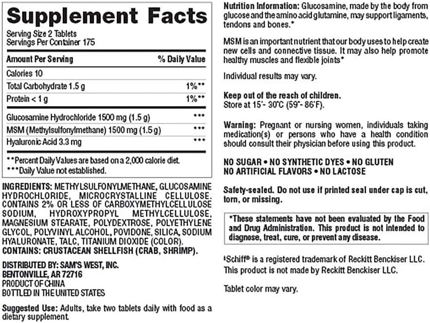 Member's Mark Glucosamine Hcl 1500 Mg with Msm 1500 Mg, Tablets, 350-Count