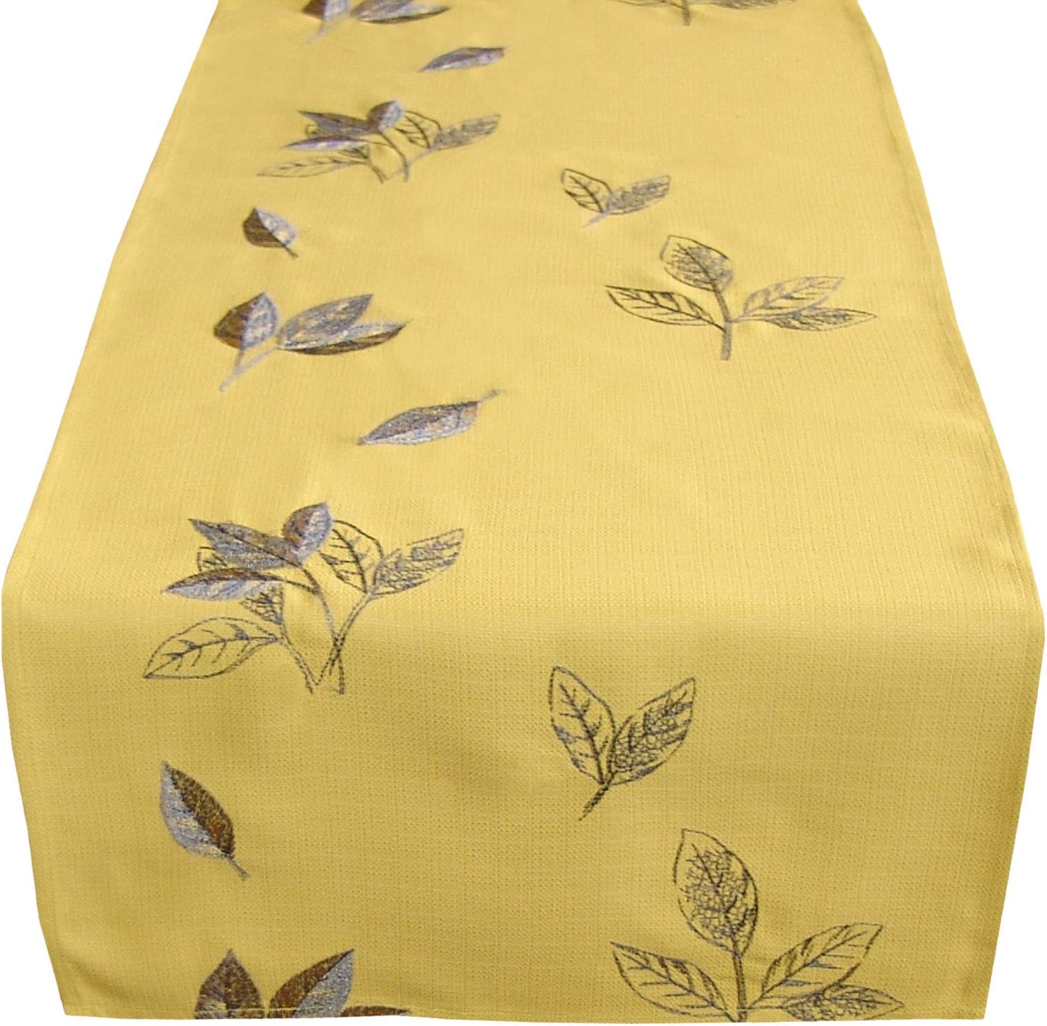 Table Runner-Ochre-Grey Stitching "Leaves" (40 / 90 CM)