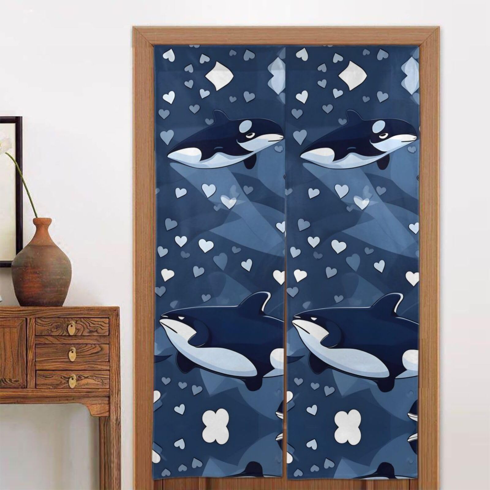 chenfandi Blue Killer Whale Door curtain, blackout, suitable for bedrooms, bathrooms, windows, etc., 86 x 143 cm.