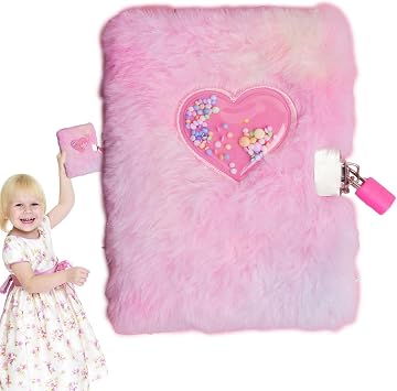 Writing Journal, Heart-Shaped Girls Diary, Personalized Diary Notebook, Pink Secret Diary with Lock, Plush Cover Heart Pad, Lockable Soft Cover Notebook for Home, Dorm, School