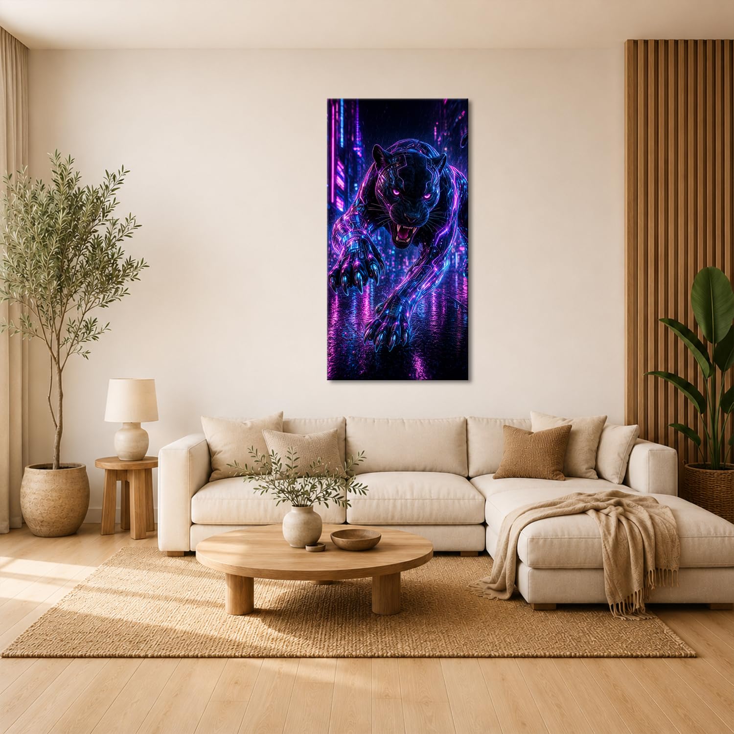 deyoli Obraz na płótnie Futurystyczny kot panterowy w deszczu 120 x 60 cm