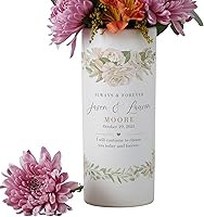 PersonalizationUniverse Floral Anniversary Personalized White Ceramic Flower Vase - Custom Names, Date & Message