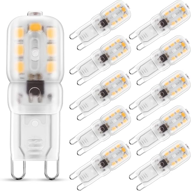 10-Pack LOHAS G9 2W LED Light Bulbs, 25W Equivalent, Warm White 3000K, 200lm, 220-240V AC, 360° Beam Angle, Energy Saving Bulbs, Non Dimmable