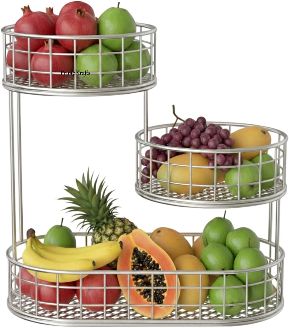 3 Tier Fruit and Vegetables Organizer for Home and Kitchen | Multipurpose Fruits and Vegetables Basket - Silver