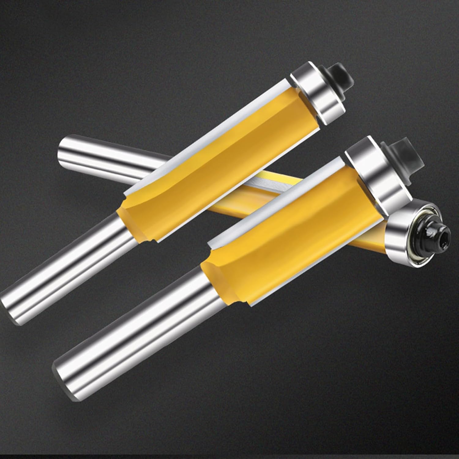 Woodworking Router Bit | 8mm Carbide Set | Top Bearing | Yellow Milling Tools for Wood Laminate Board Making Furniture Building Home Improvement