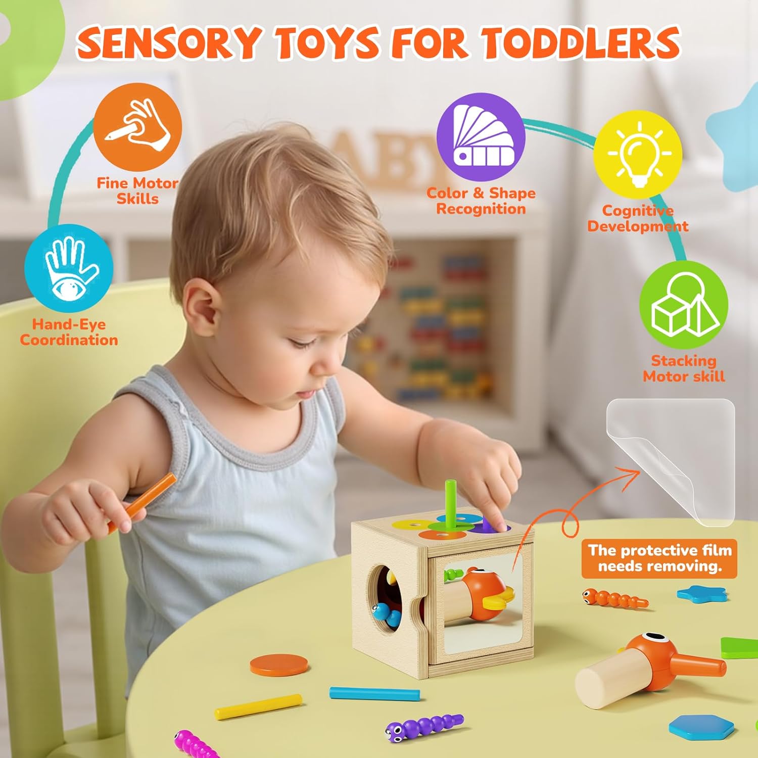 Woodpecker Worm Toy Magnetic Bird Feeding Game & Montessori Busy Board for 1 Year Old, Modular Sensory Toys for Toddlers, Toddlers Montessori Toys for 2 Year Old, Sensory Toys for Baby Boys Girls