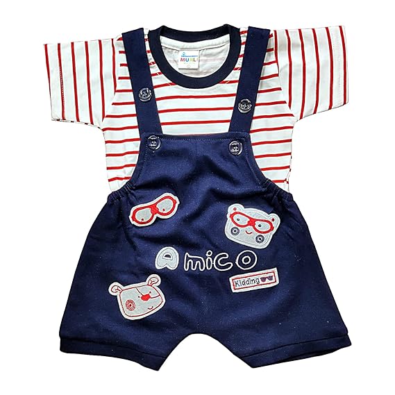MURLI Embroidered Dungaree Set with Printed Round Neck T-shirt for Baby Boys & Baby Girls