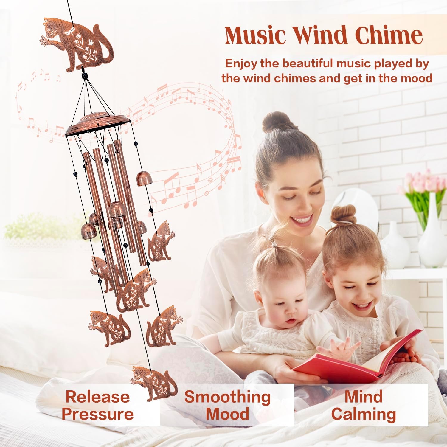 Cat Wind Chimes Outdoor Cat Gifts for Women Men Mom Dad Birthday Unique Gardening Gifts Metal WindChimes for Outside/Indoors, Lawn, Patio, Home, Yard Decor, Garden Decorations image 3
