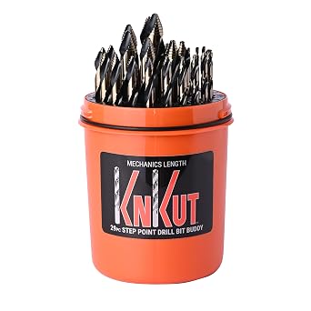 KnKut 29 Piece Drill Buddy Mechanics Length Step Point Drill Bit Set 1/16"-1/2" by 64ths