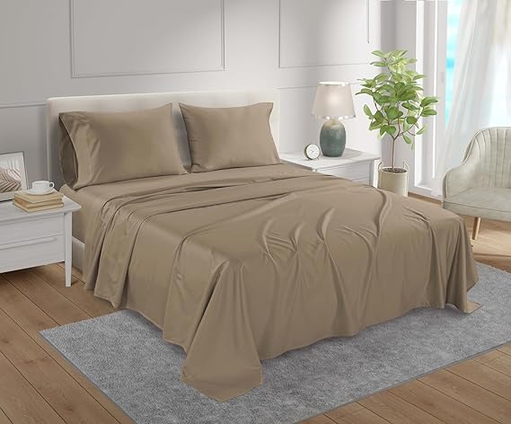 Deep Pocket Queen Sheets set, 100% Cotton Sheets Queen Size set, 800 Thread Count Soft & Durable 4 Piece Sheet & Pillowcase Sets, Sateen Weave Hotel Sheet Fits upto 17", No Pill Machine Wash- Taupe