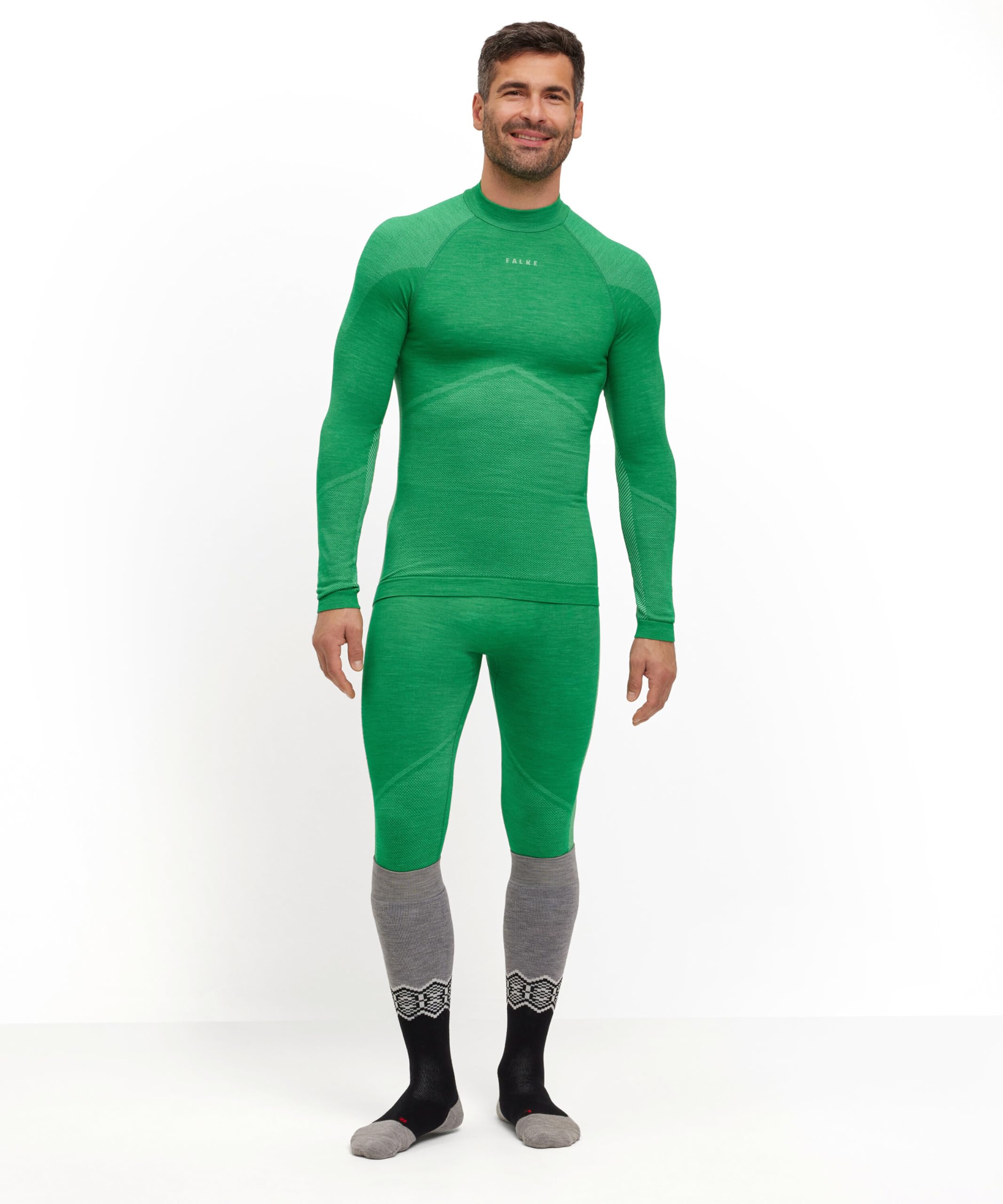 FALKE Mężczyźni Warstwa podstawowa (góra) Wool-Tech Round Neck M L/s Sh Wełna Materiał funkcjonalny szybkoschnące ciepłe 1 Sztuka, Zielony Grass Green 7014 Trend, XL