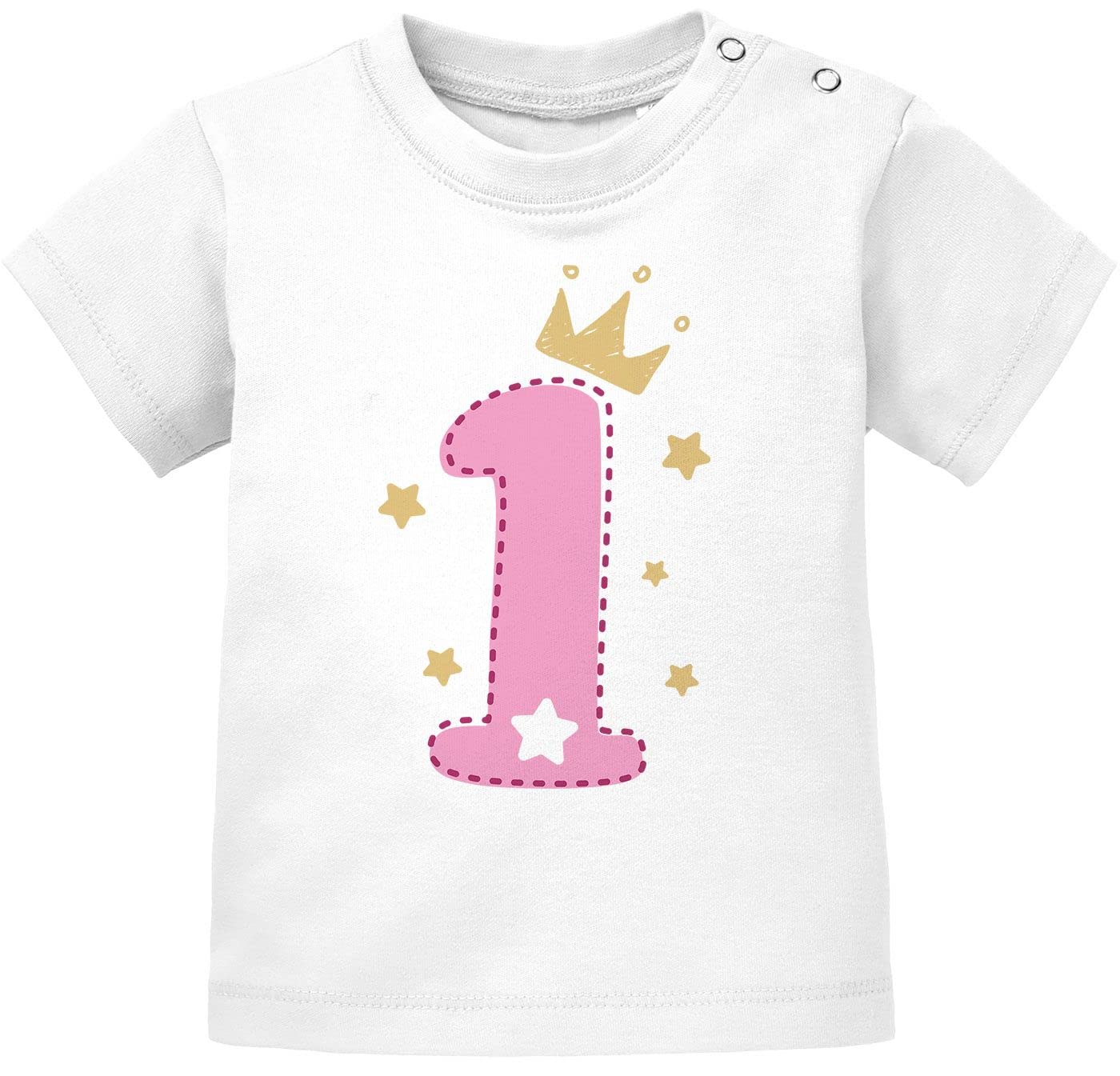 Maglietta Bimbo 1° O 2° Compleanno MoonWorks – Cotone Biologico, Numero Con Corona E Stelle, Bianco/rosa, 92/98 Cm - 2