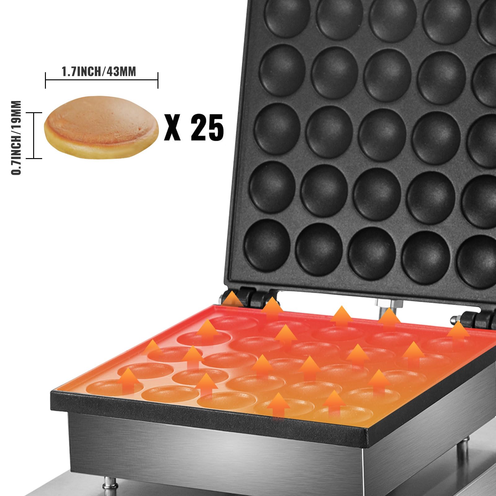 Elektryczna Gofrownica, 25-dołkowa Okrągła Gofrownica Dorayaki Ze Wskaźnikiem LED, Regulacja Temperatury: 50-300°C/122-572°F, Czas Pieczenia: 1-5 Minut Za Każdym Razem