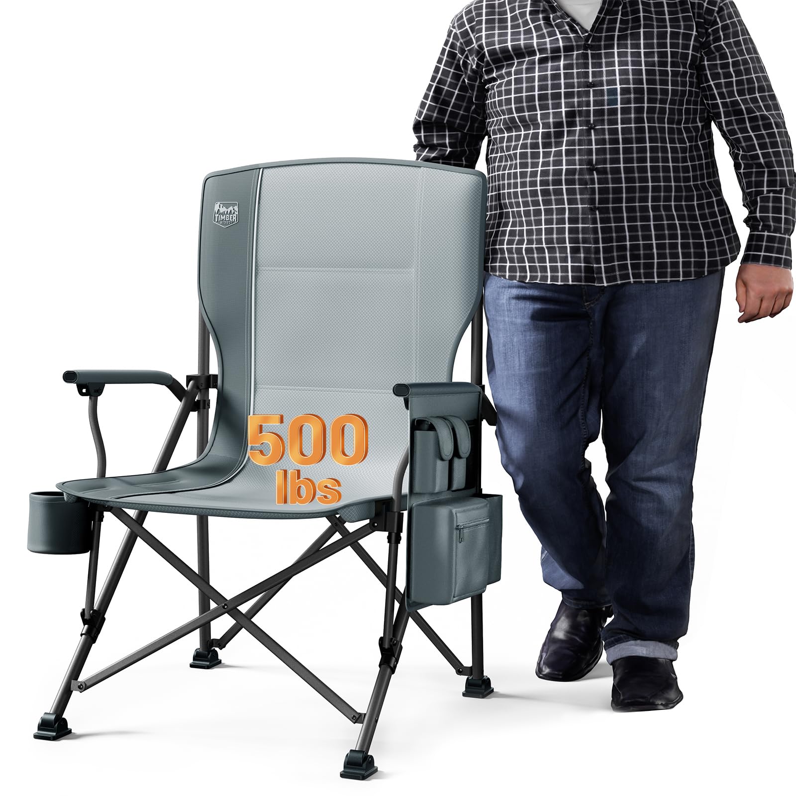 TIMBER RIDGE 特大折りたたみキャンプチェア ハイバック 高耐久 大人用 耐荷重500ポンド カップホルダー付き サイドポケット付き
