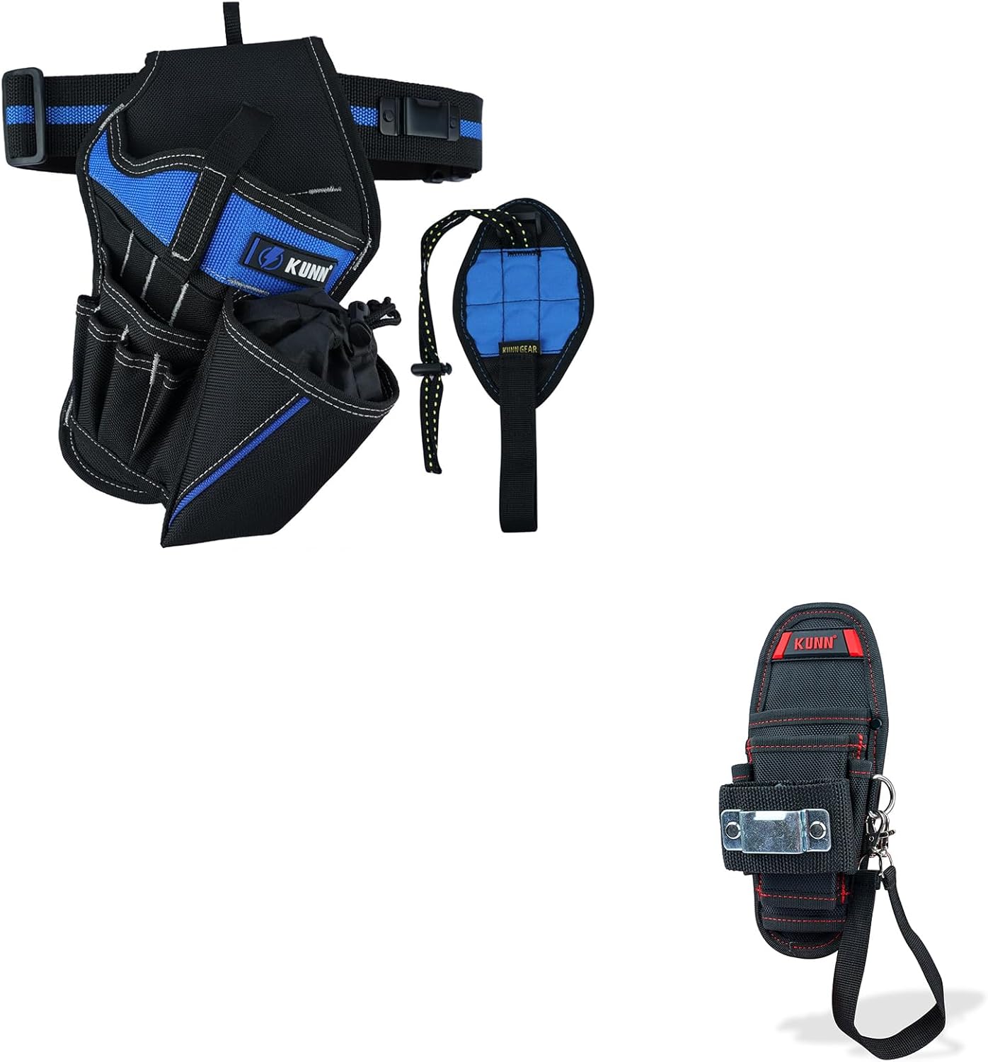 KUNN 3-in-1 Right-handed Drill Holster with Magnetic Wristband & 5-Pockets Maintenance Tool Pouch with Belt Clip
