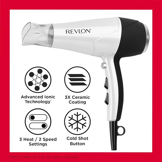 REVLON Volume Booster, Hair Dryer with Curl Enhancing Diffuser, White