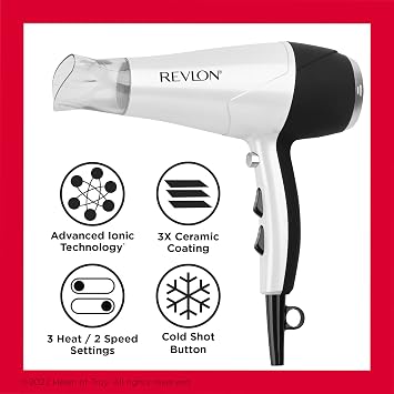REVLON Volume Booster, Hair Dryer with Curl Enhancing Diffuser, White