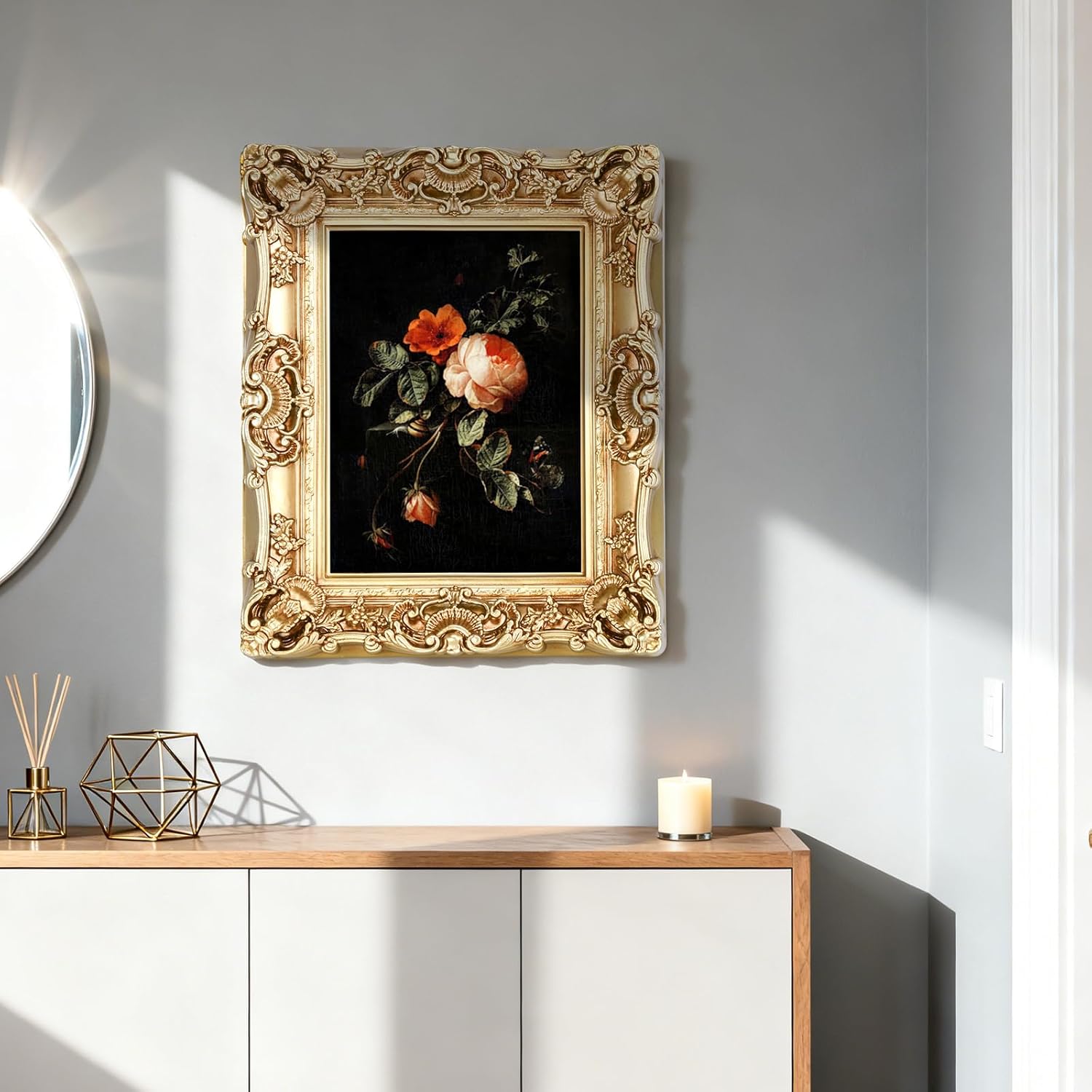 11X14 Vintage Picture Frame, Antique Champagne Gold Ornate Baroque Frame with Real Glass, 11 X 14 Photo Frame for Tabletop Wall Hanging Display