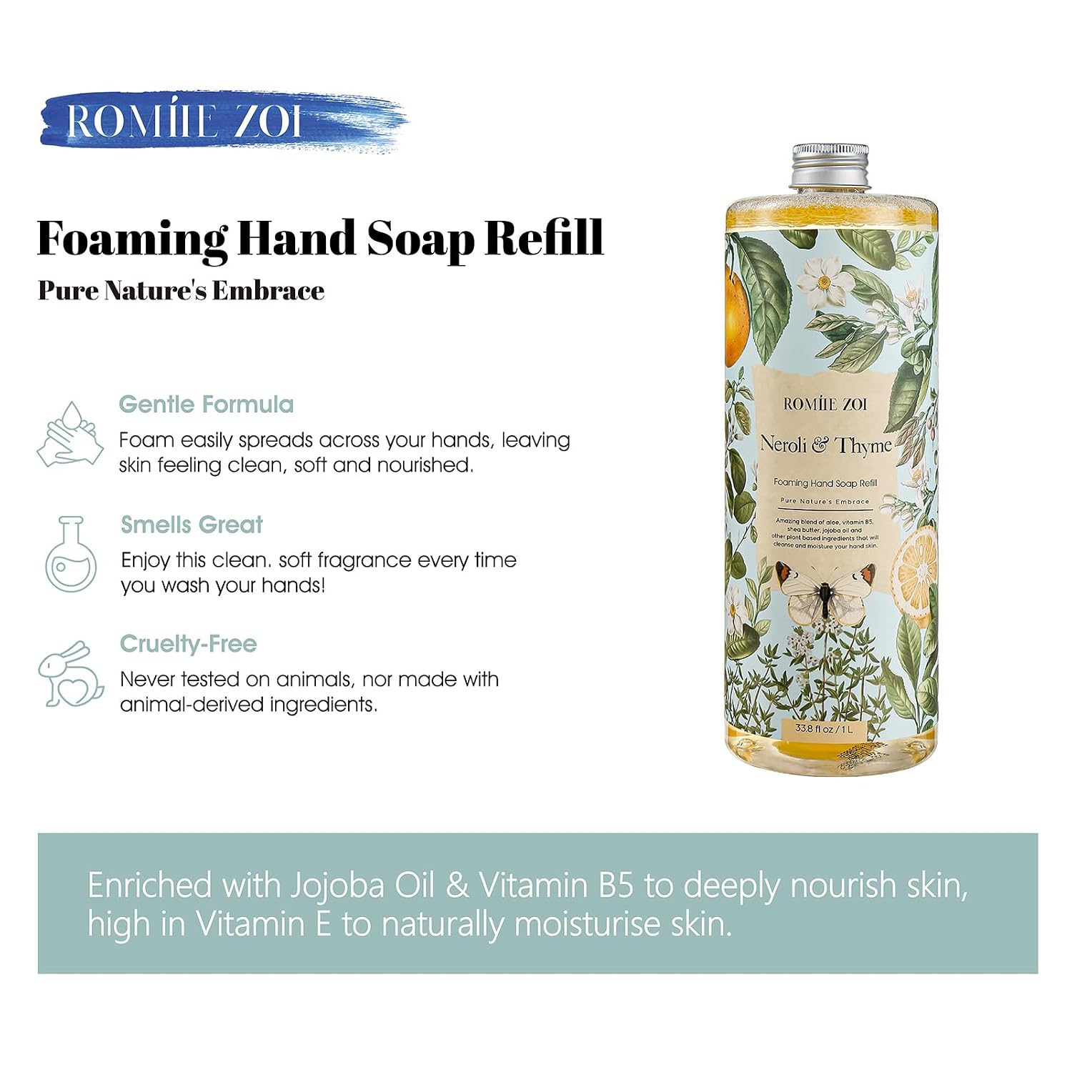 ROMIIE ZOI Foaming Hand Soap Refill, Neroli & Thyme, 1 L/ 33.8 FL OZ image 2