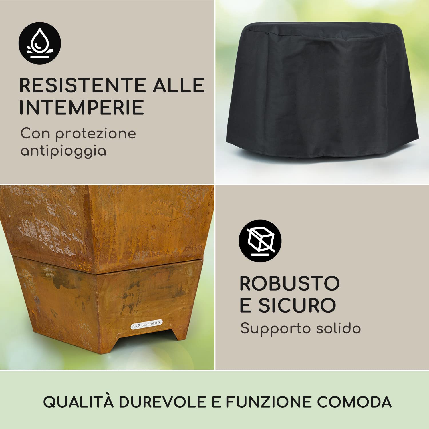 blumfeldt Braciere da Giardino, Bracere da Esterno Legna Esagonale, Braciere con Supporto, Braciere da Esterno Resistente alle Intemperie in Acciaio, Copertura Barbecue, per Campeggio e Terrazzo