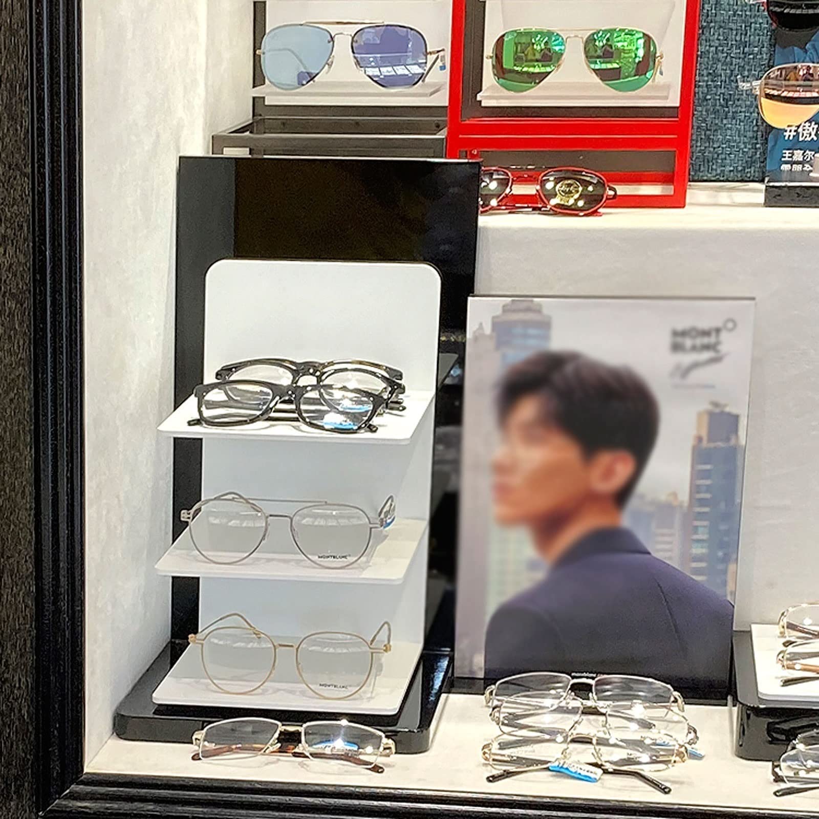 Brillenhalter Ständer 3-Paar-Schwarz-Weiß-Acryl-Sonnenbrillen-Einzelhandels-Ausstellungsständer, Tabletop Eyewear-Speicherregal-Showcase-Stand Dekoratives Geschenk