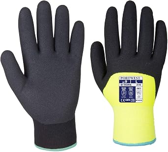 Portwest A146 Arctic Winter Glove with Flexible Sandy Nitrile Coating Grip ANSI, Yellow, Medium