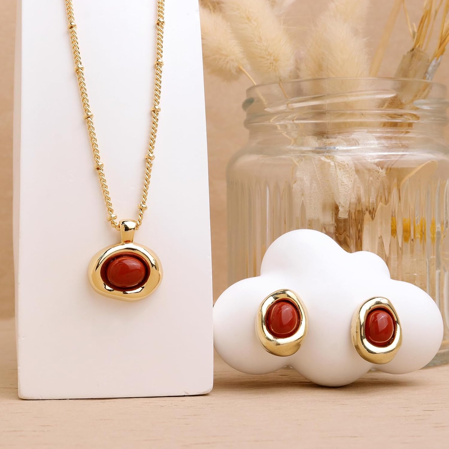 Sonateomber Gold Stone Pendant Necklaces for Women, Chunky Gemstone Dangle Necklace Wedding Prom Fashion Jewelry Gift - Image 5