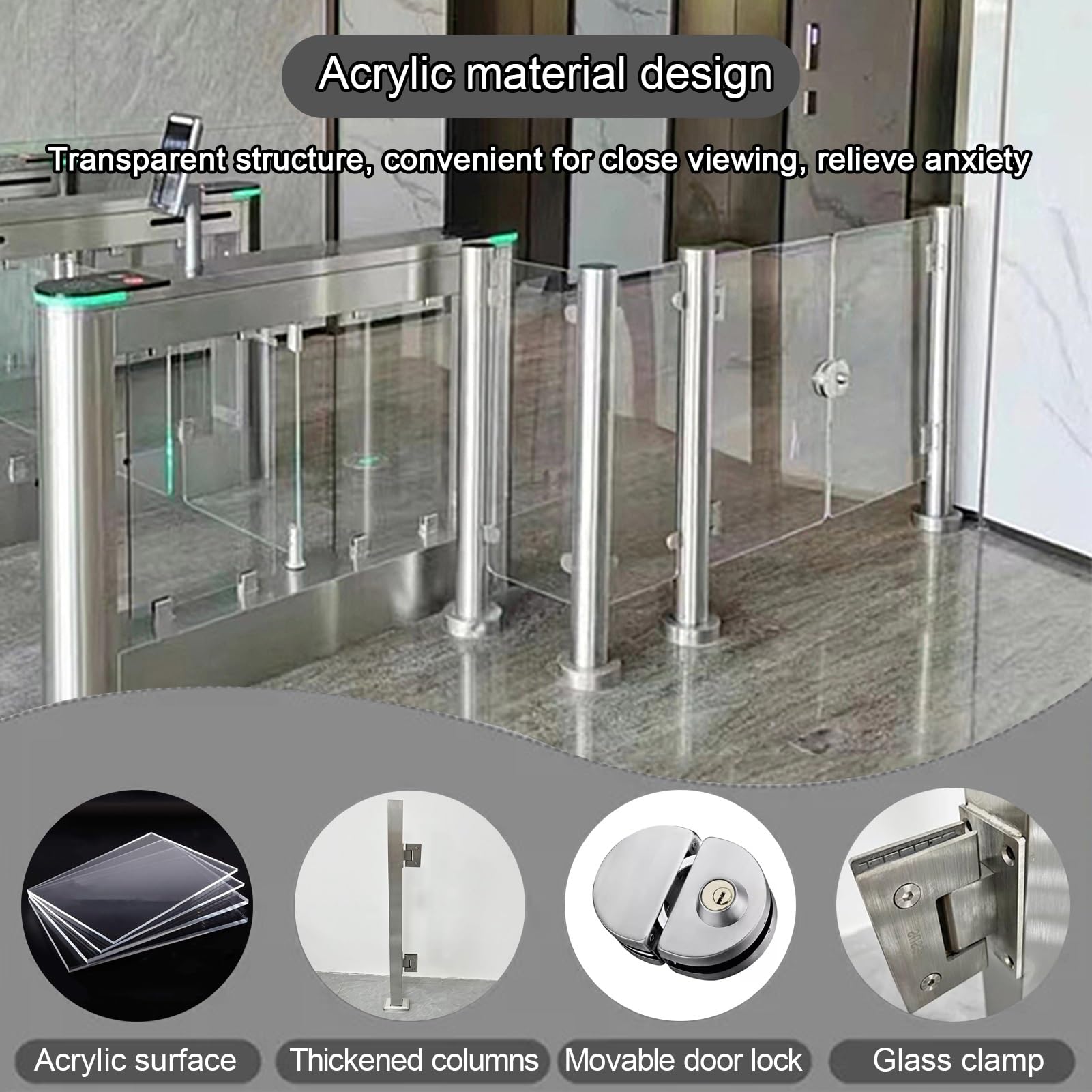 Barrera de Seguridad para Puertas batientes de supermercado, barandilla de acrílico para accesos Interiores, Control de Acceso a fábricas y Parques (160x98cm) - Protecció
