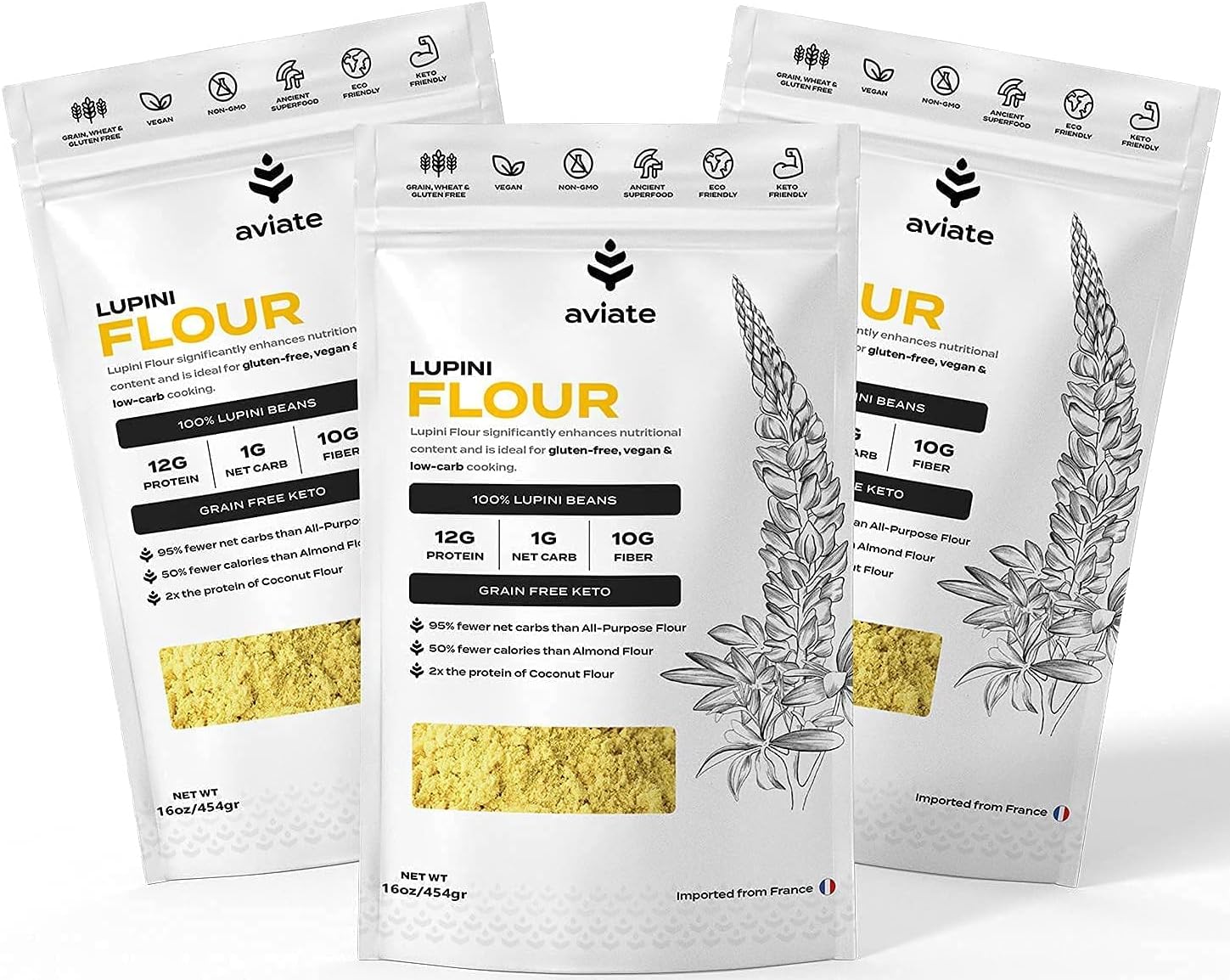 - Lupini FLOUR - Keto & Vegan Friendly Superfood - Non-GMO, Gluten Free, Lupin Flour Keto, High Protein, Low Calorie & Low Carb - Rich in Dietary Fiber and Minerals - 100% Lupin Beans -16 Ounces (Pack of 3)