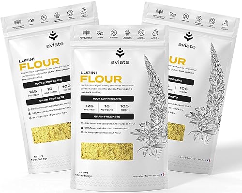 Miniatura 10 de Aviate Lupini Harina – Superalimento apto para dieta keto y vegana, sin OMG, sin gluten, harina de lupino, dieta cetogénica, alta en proteínas, baja