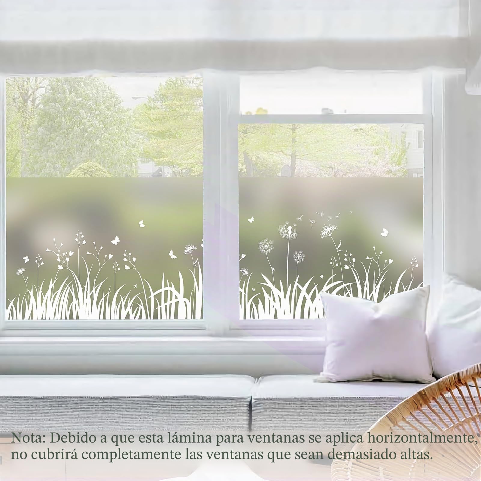 dktie Película de Privacidad de Vinilo Esmerilado para Ventana, Sin Pegamento, Extraíble, Diente de León, Mariposa, Estática para Cocina, Baño, Habitación
