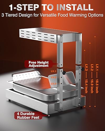 Miniatura 4 de PYY Calentador de papas fritas  Lámpara comercial de calor de alimentos de 500 W, estación de descarga de papas, calentador de papas, calentador de