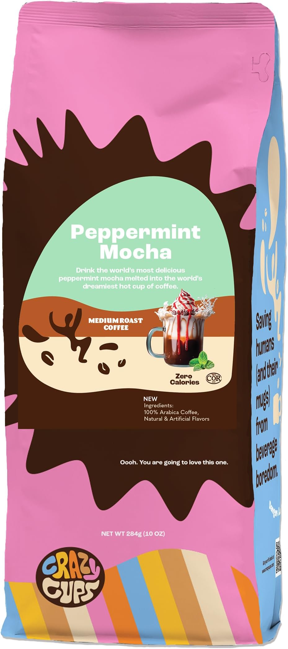 Flavored Ground Peppermint Coffee, Peppermint Mocha in 10 oz Bag, For Brewing Flavored Hot or Iced Coffee, (Pack of 1)