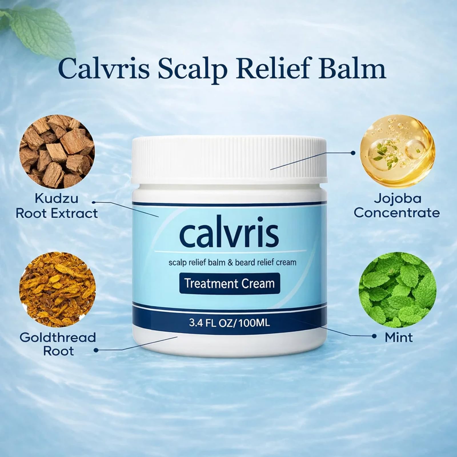 Calvris Scalp Relief Balm with Kudzu Root, Goldthread & Jojoba, 3.4 Fl Oz