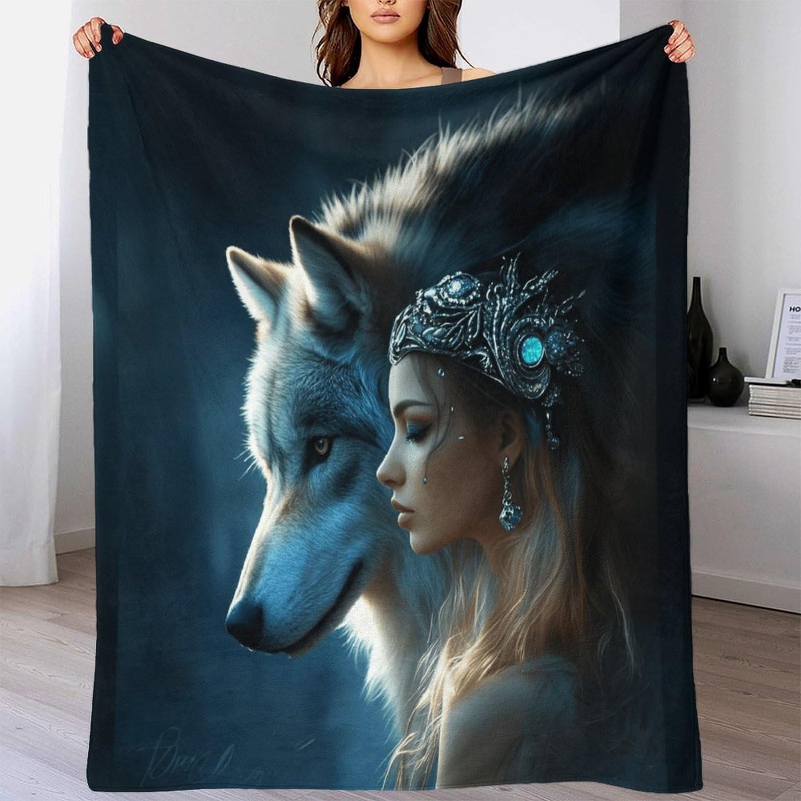 Plaid ultra douce et duveteuse couverture grand format loup canapé