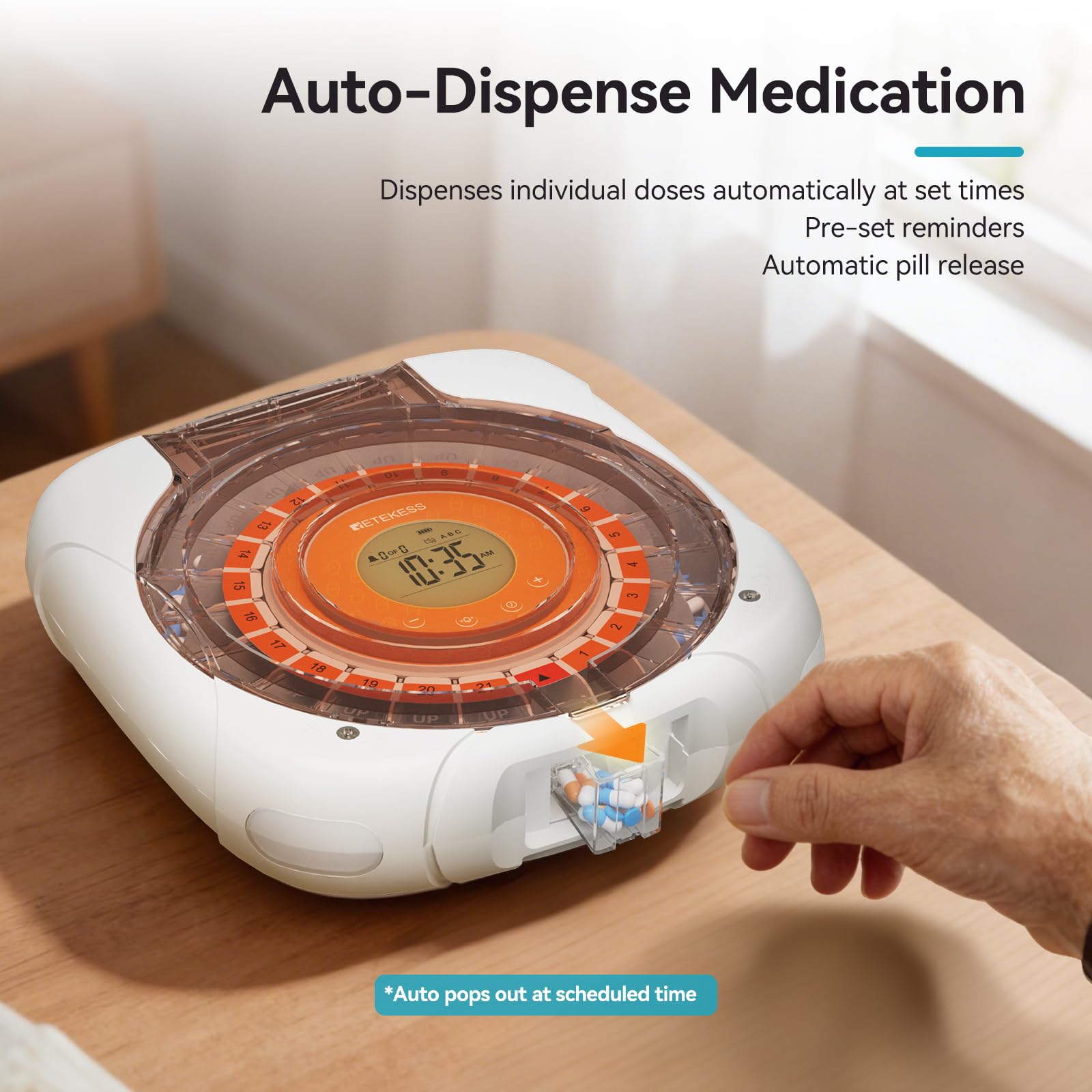 Retekess TH017 Distributeur Automatique de pilules, Distribution Automatique des Médicaments, Facile à Utiliser, 21 Compartiments, Fonction Mémoire en cas de Coupure de Courant, pour les Personnes âgé