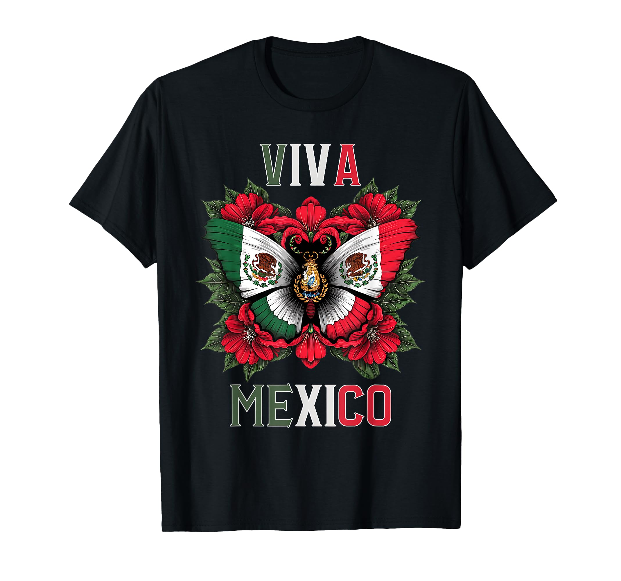 Viva Mexico Mexican Independence Day Butterfly Flag Mexico T-Shirt