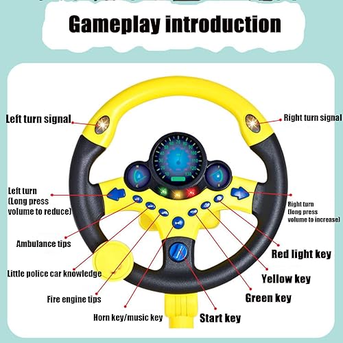 Miniatura 3 de MONKPEAR Juguete de conducción para volante, volante simulado para niños, juguetes de volante de automóvil eléctrico, juguete simulado de copilotos,