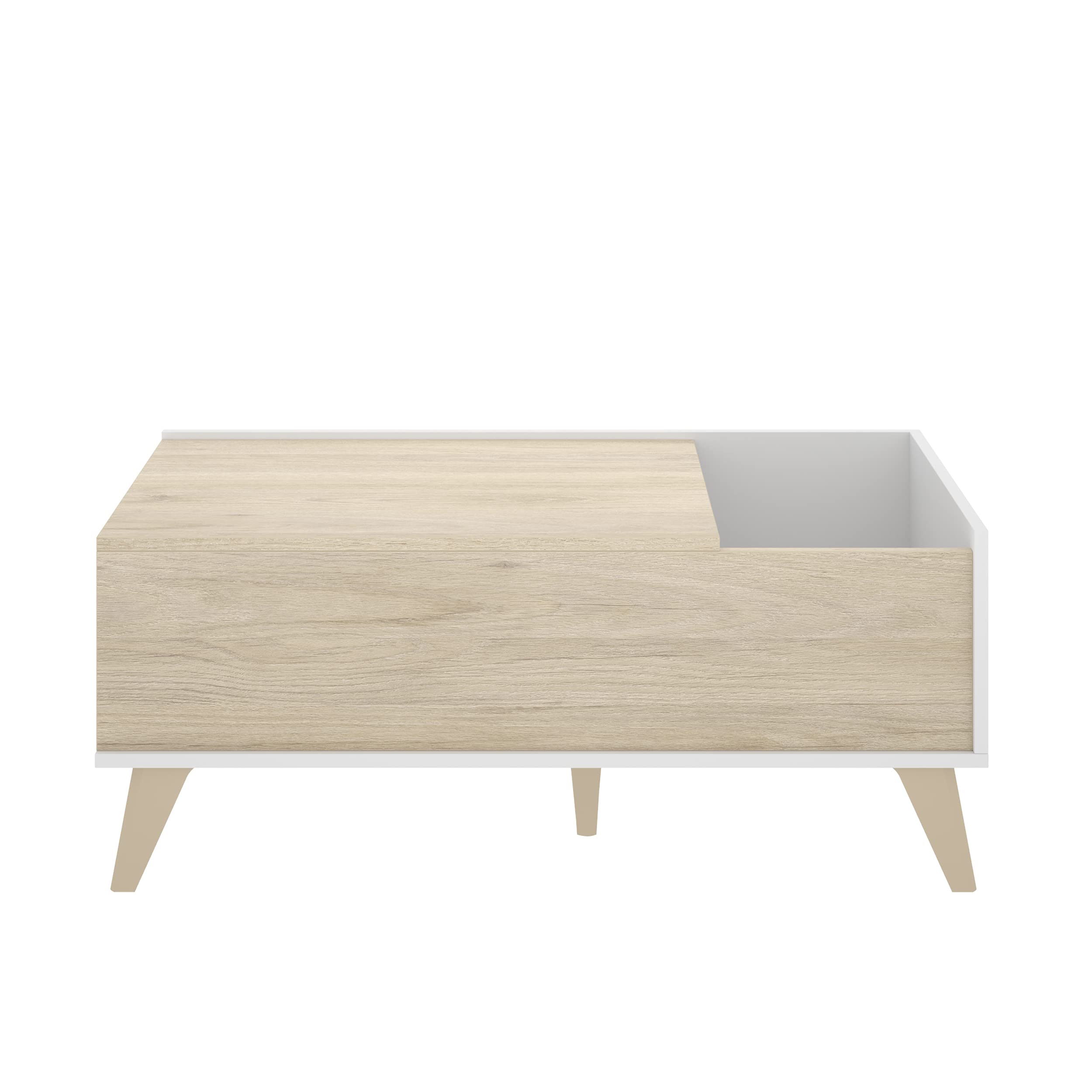 DEKIT GRUPO RIMOBEL Ness - Table Basse relevable Ness - Blanc/Naturel - 41 x 99 x 60 cm