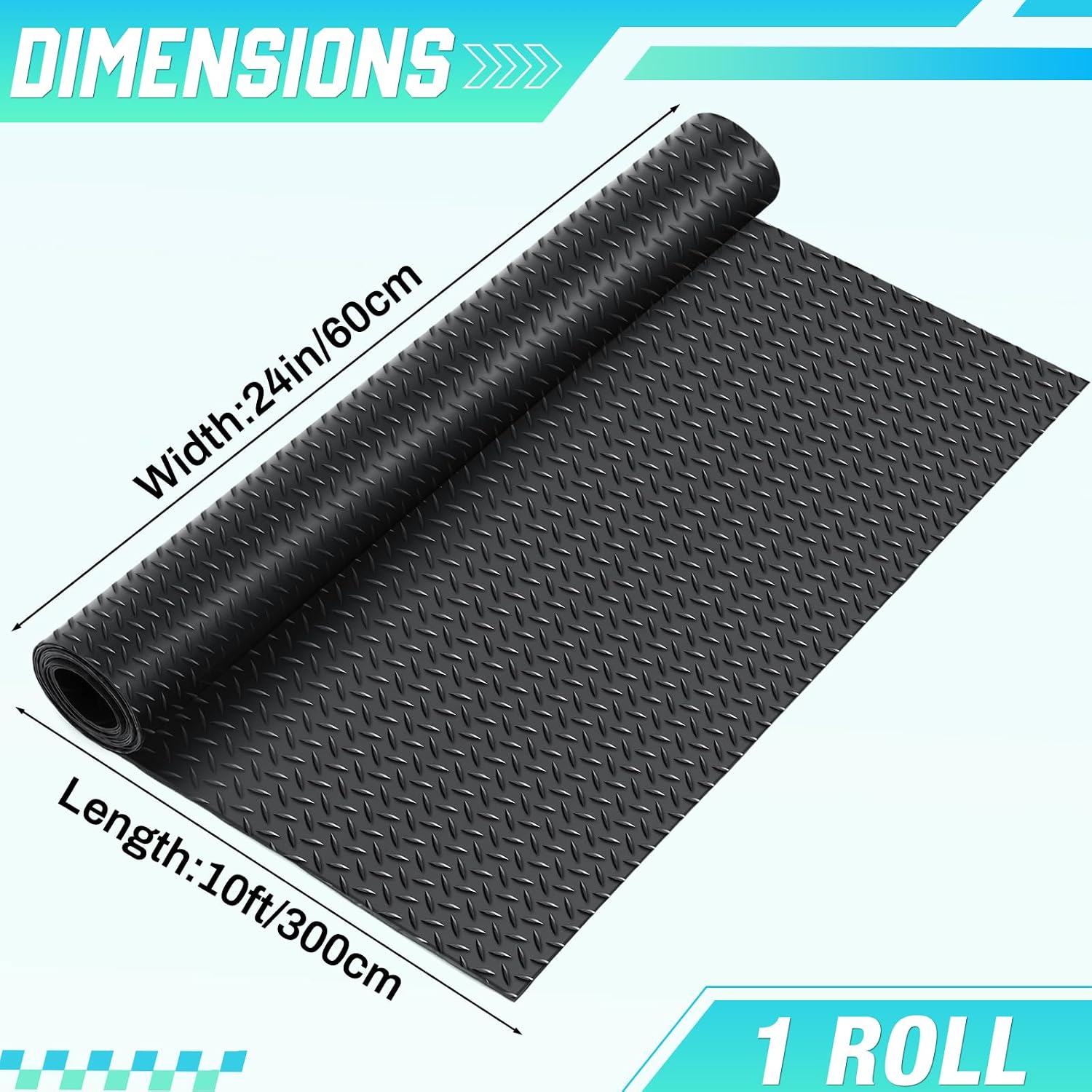 breling 24 in x 10 ft rubber diamond plate rolls garage floor mat for under car, heavy duty flooring rug for trailers garage, pvc water/stain outside resistant parking rv tool diamond plate 118.9"l x 23.7"w x 0"th black