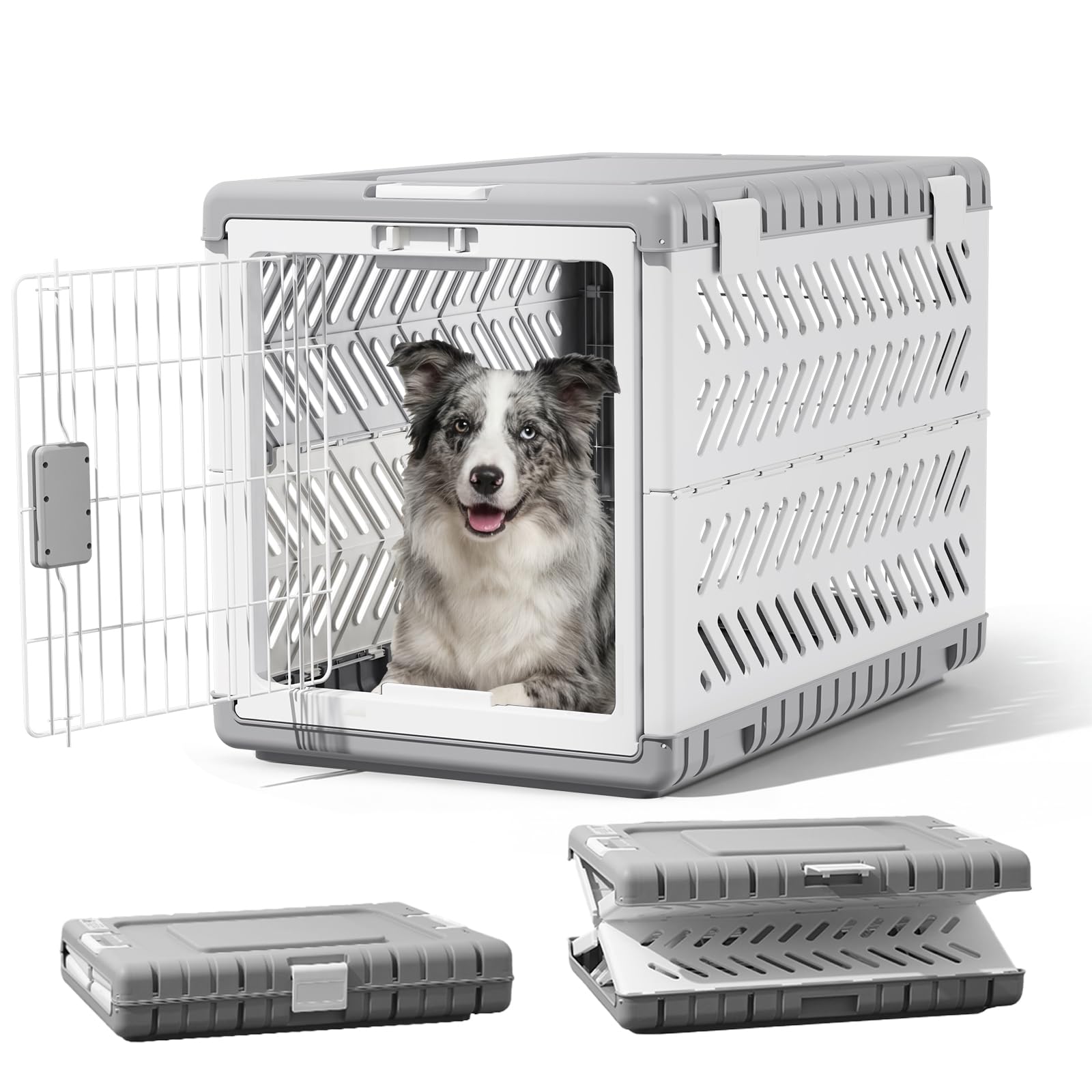 Gardner Pet Jaula para Perros Plegable,Transportin Perro Grande, Adecuado para Perros Grandes Y Gatos De 92.5x58x65.5cm, Se Pliega Sin Herramientas, Equipado con 2 Ruedas, para Interior Exterior,Gris