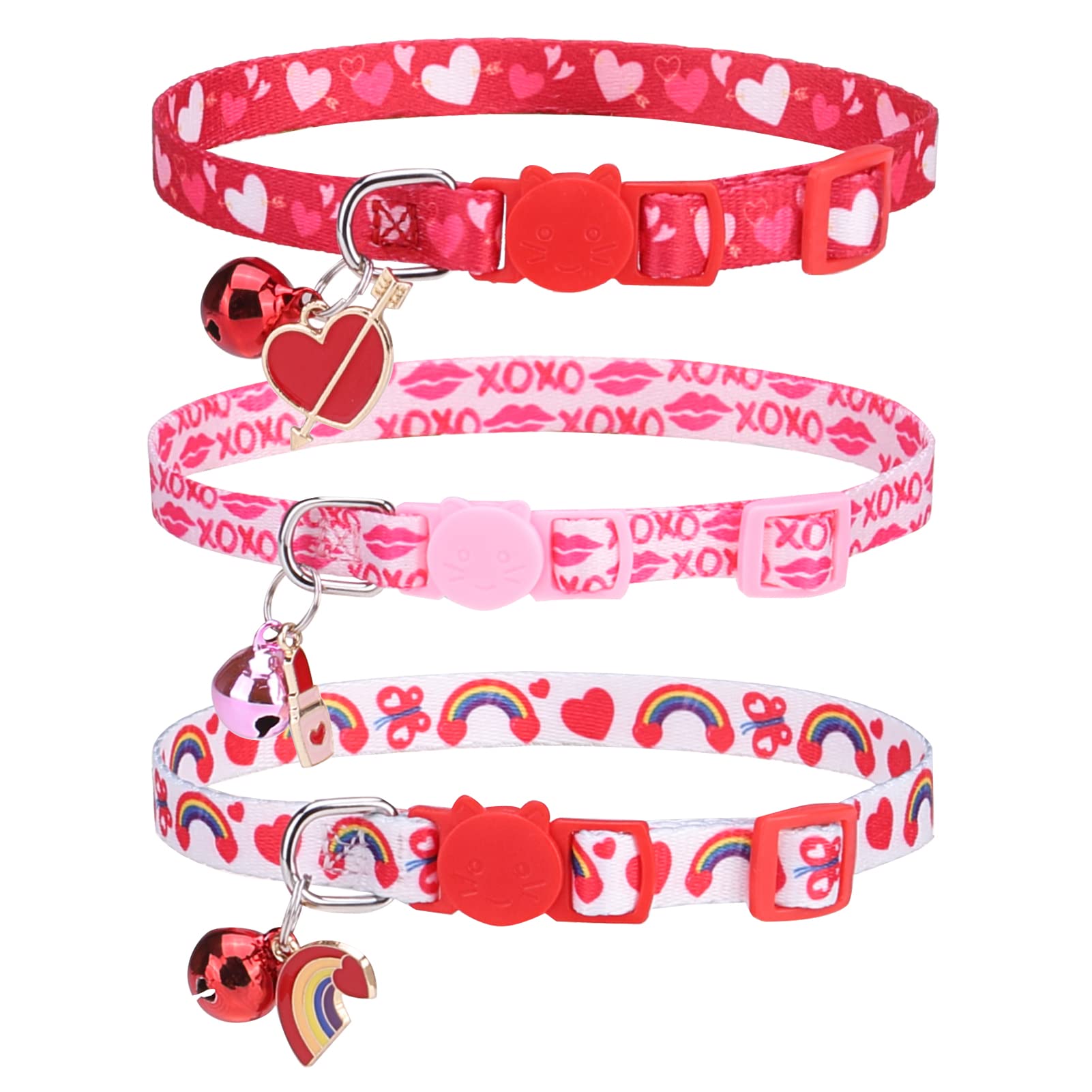 Collares de gato Breakaway para el día de San Valentín, collares ajustables para gatitos con campana y bonitos colgantes, decoración para niñas, niños, gatos, cachorros y mascotas pequeñas