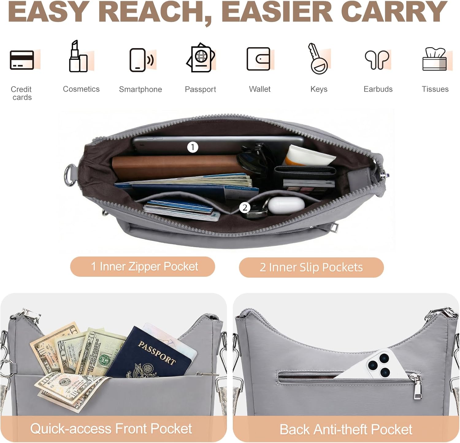 Anti Theft Crossbody Purse Hobo Crossbody Bags for Women, Quilted Puffer Bag Slouchy Built-in Wallet & RFID Blocking - Image 4