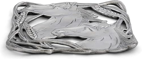 Miniatura 3 de Arthur Court Diseños Caballo de aluminio con salvamanteles de trigo sartenes calientes ollas platos o tetera 8 pulgadas de diámetro