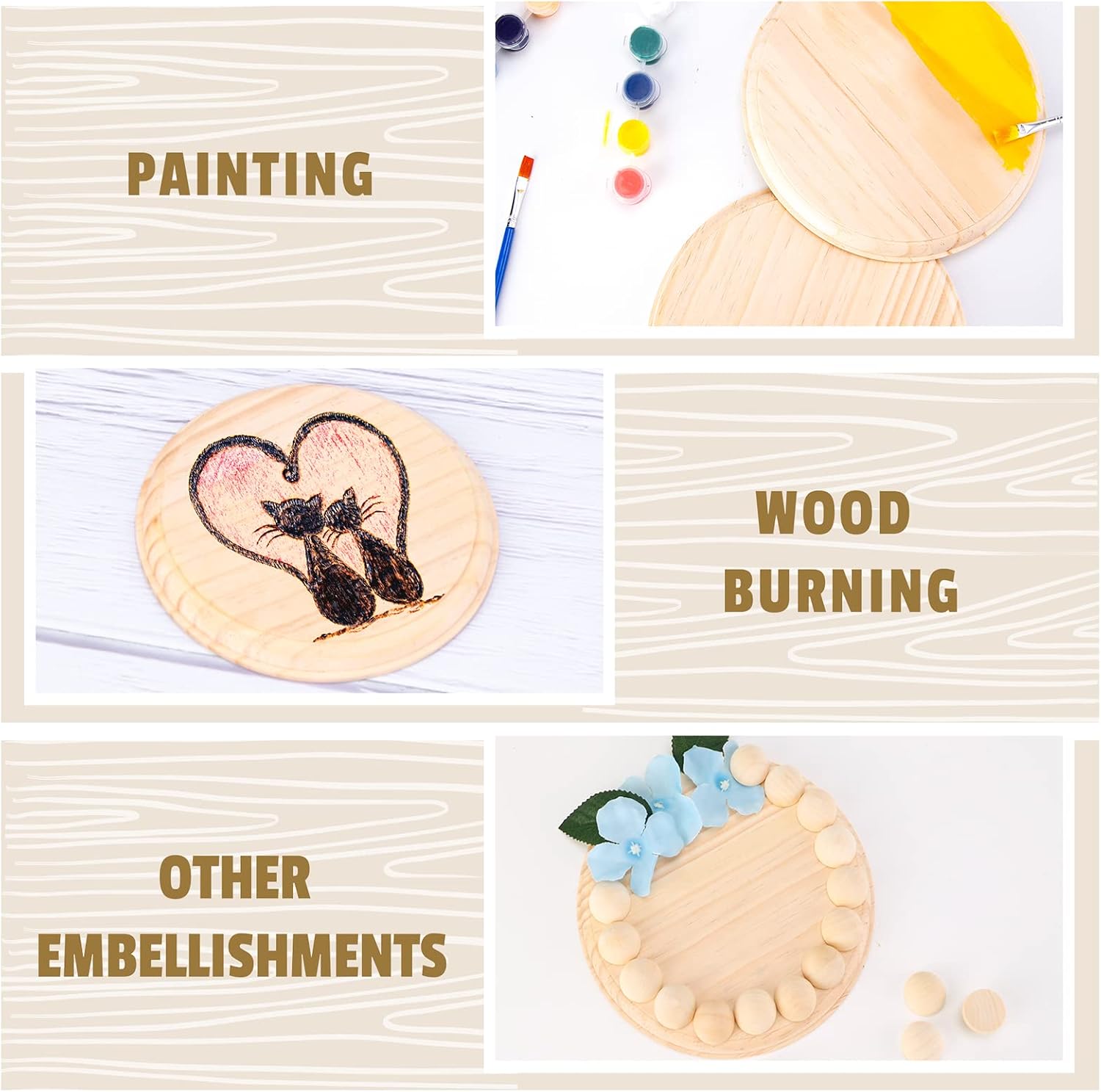 Pllieay 2Pcs 7 Inch Round Wooden Plaque Unfinished Circle Plaque, Wood Display Base for Craft Projects