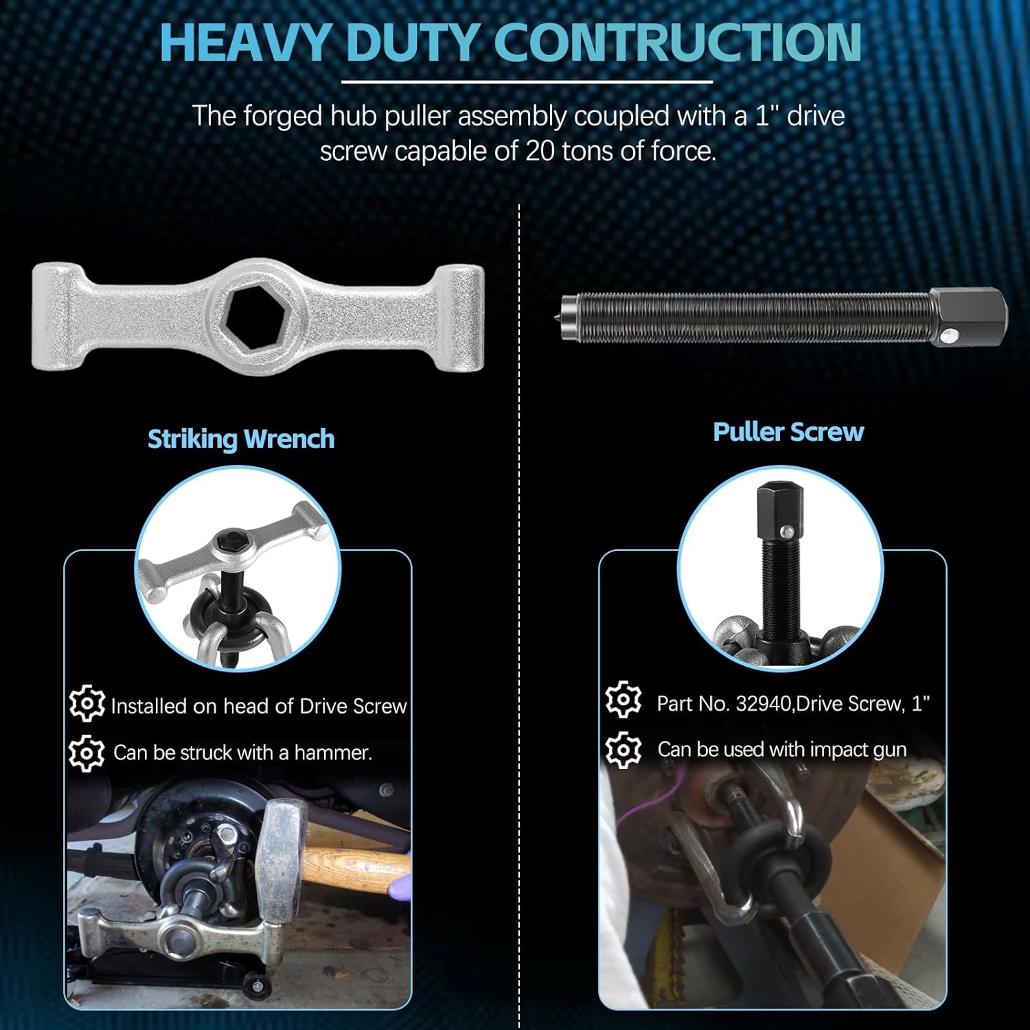 Sunluway Universal 7394 Hub Puller Brake Drum Puller Heavy-Duty Wheel Hub Removal Tool