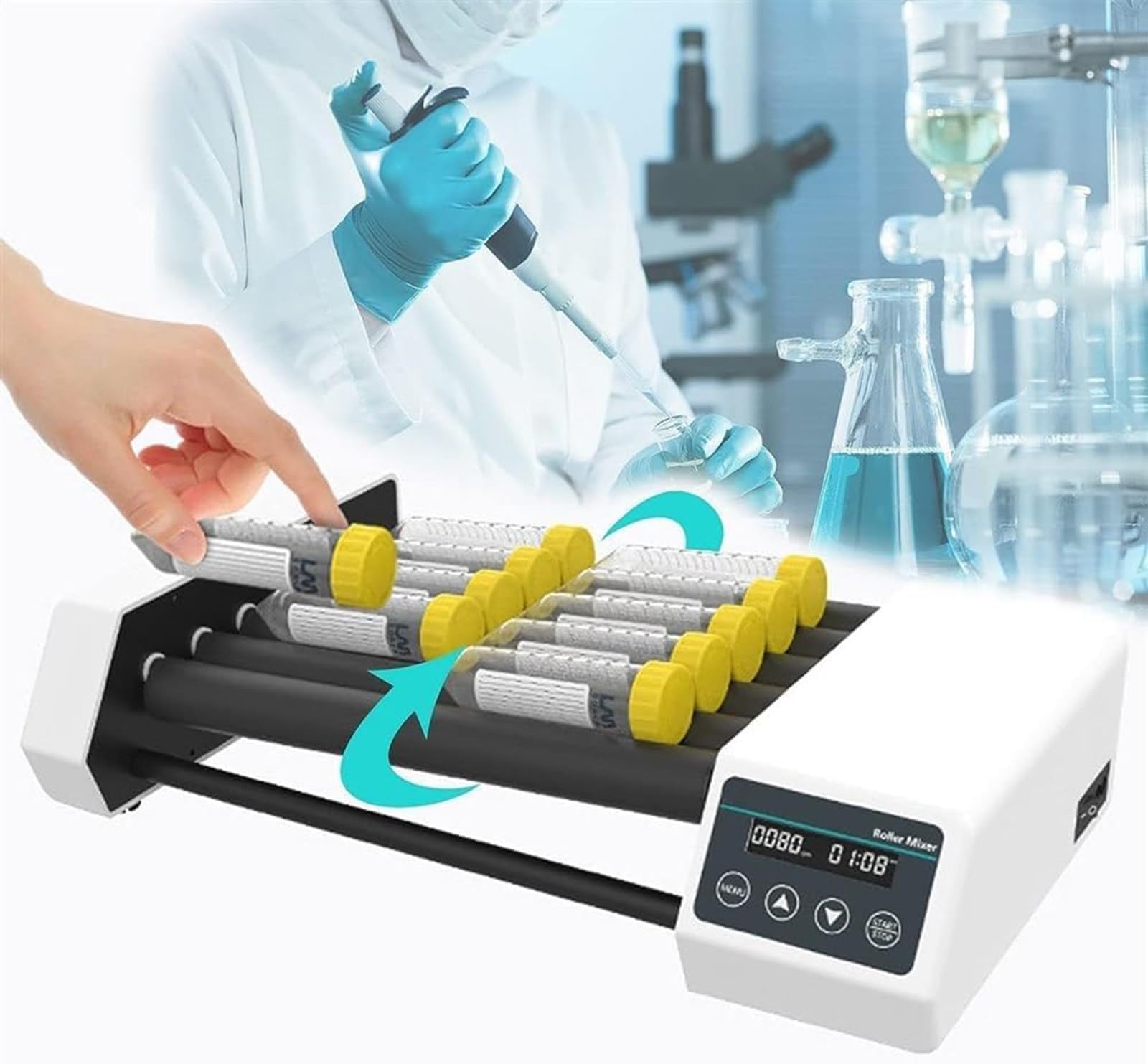 ZYLDDS Labnique Digital Tube Roller Mixer,6 Rollers,Lab Roller Shaker Laboratory Shaking Equipment,Brushless Motor, 100-220V, 50/60Hz, For Centrifuge Tube/Blood Collection Tube