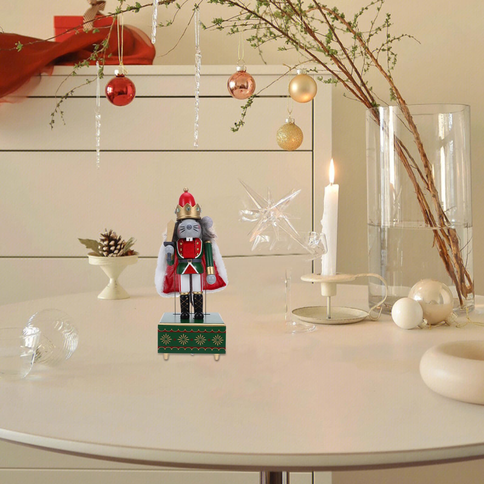 GLEAVI Musical Box Pupazzo in Re dei Nutcracker con Meccanismo Carica e Musica per Decorazioni Natalizie da e Casa Regalo Festivo Batterie