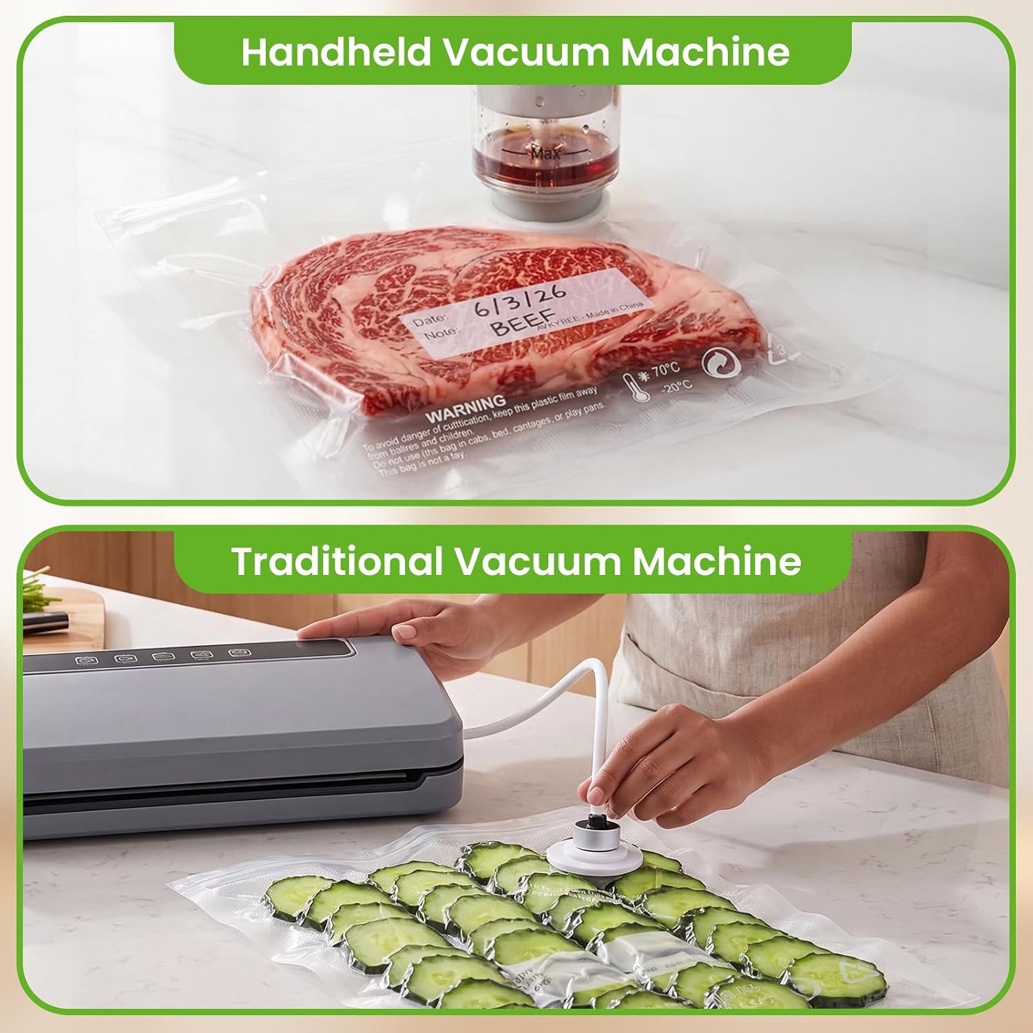Vacuum Sealer Food Storage Bags, 11.02"×10.24" (15 Pack) -Free Zipper Bags Compatible with Most Vacuum Sealers & Handheld Pumps