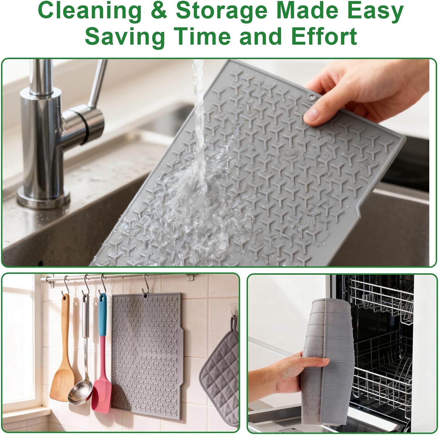Silicone Dish Drying Mat 14" x 10" Non-Slip Kitchen Counter Pad